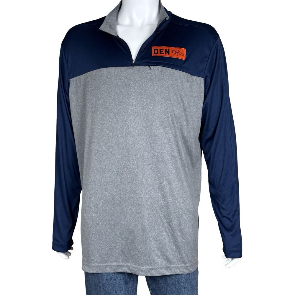 Denver Broncos Mens XXL 2XL Pullover Shirt 1/4 Zip NFL Football Blue Gray New